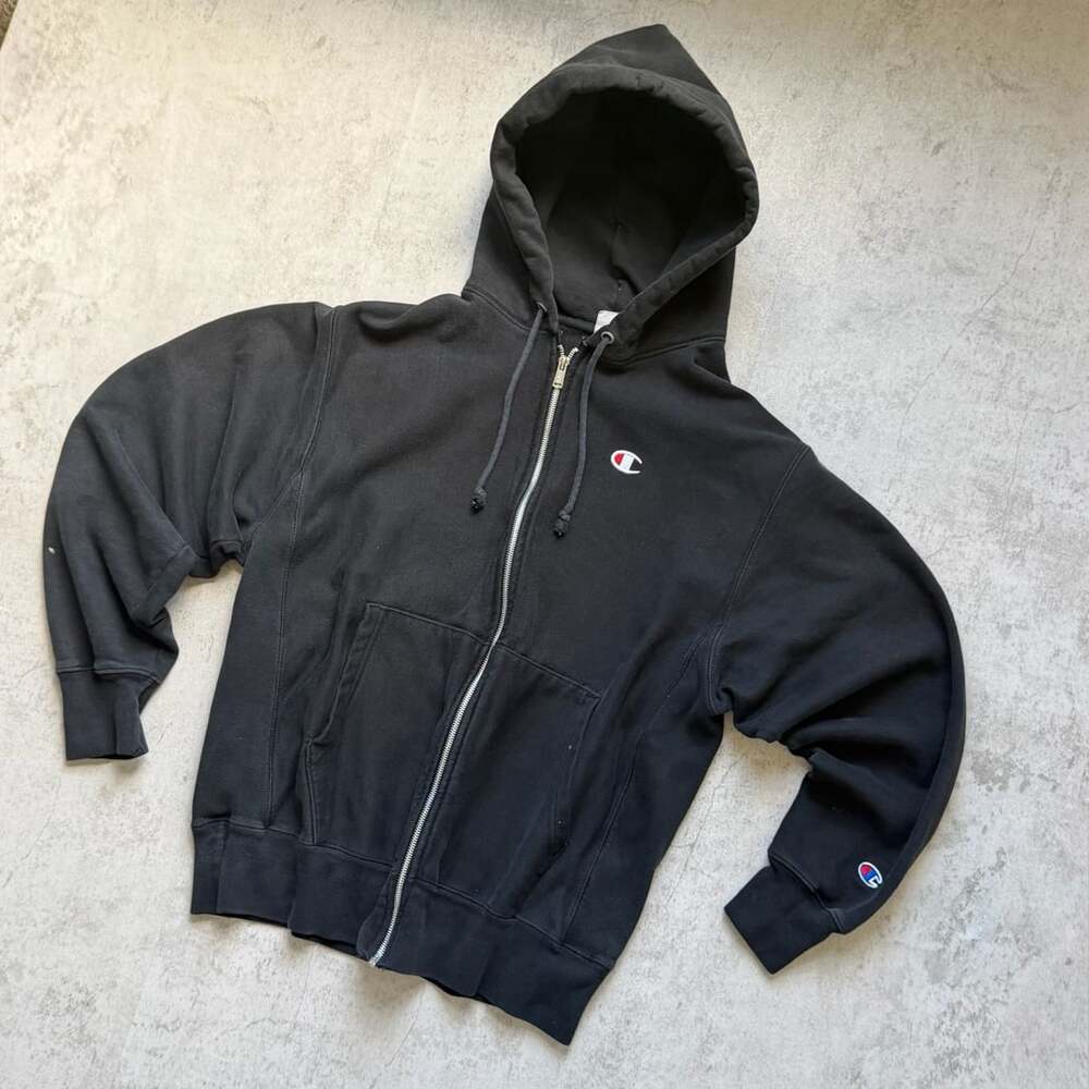 Champion Reverse Weave Full Zip Hoodie Size L Black